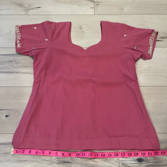 Women’s Indian 3 Piece Pink with Metali Sequin Top & Pants w Matching Wrap-Large - Picture 15 of 15